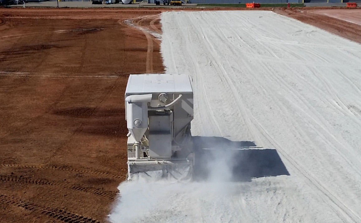 Base stabilization work showing pavement foundation preparation and treatment